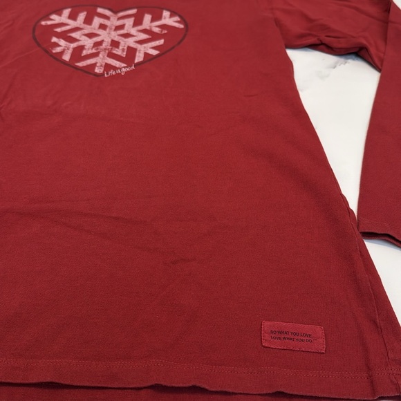 Women’s Life is Good Heart Snow Flake Red Long Sleeve Shirt - Picture 3 of 7
